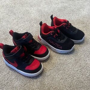 Nautica Kids Black and Red Athletic Sneakers and Nike red and black sneakers